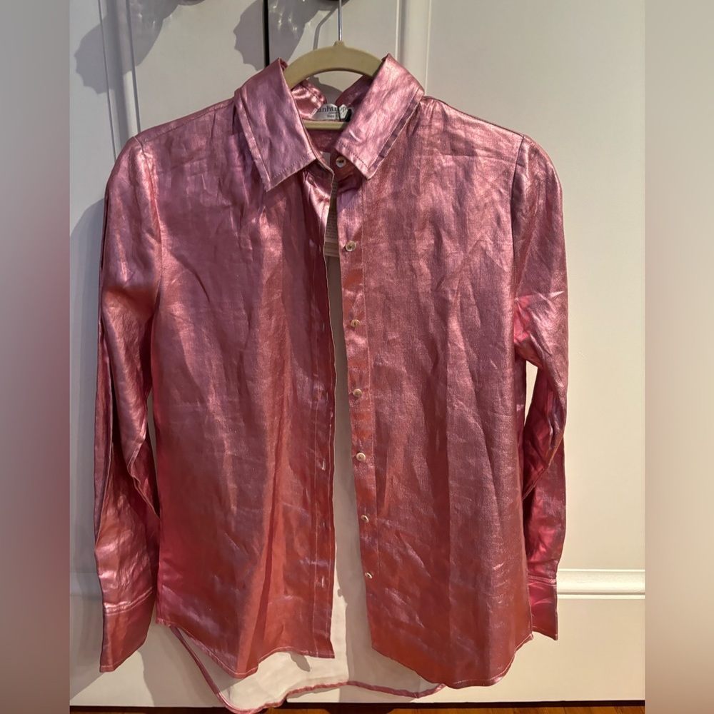 NWT Lanhtropy pink metallic linen blouse XS - Picture 1 of 16